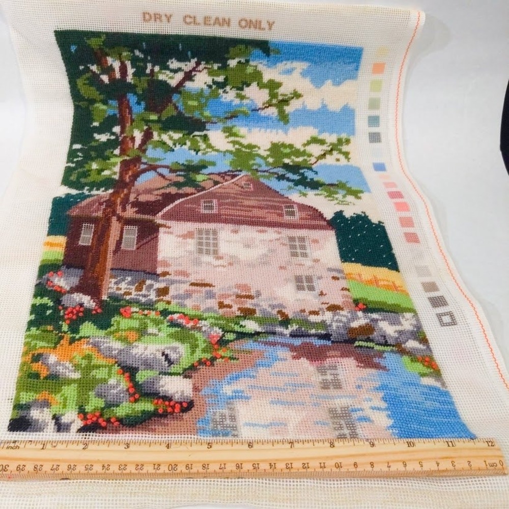 Vintage 1983 Dimensions Needlepoint Kit Springtime Reflections Almost Completed - Picture 7 of 11